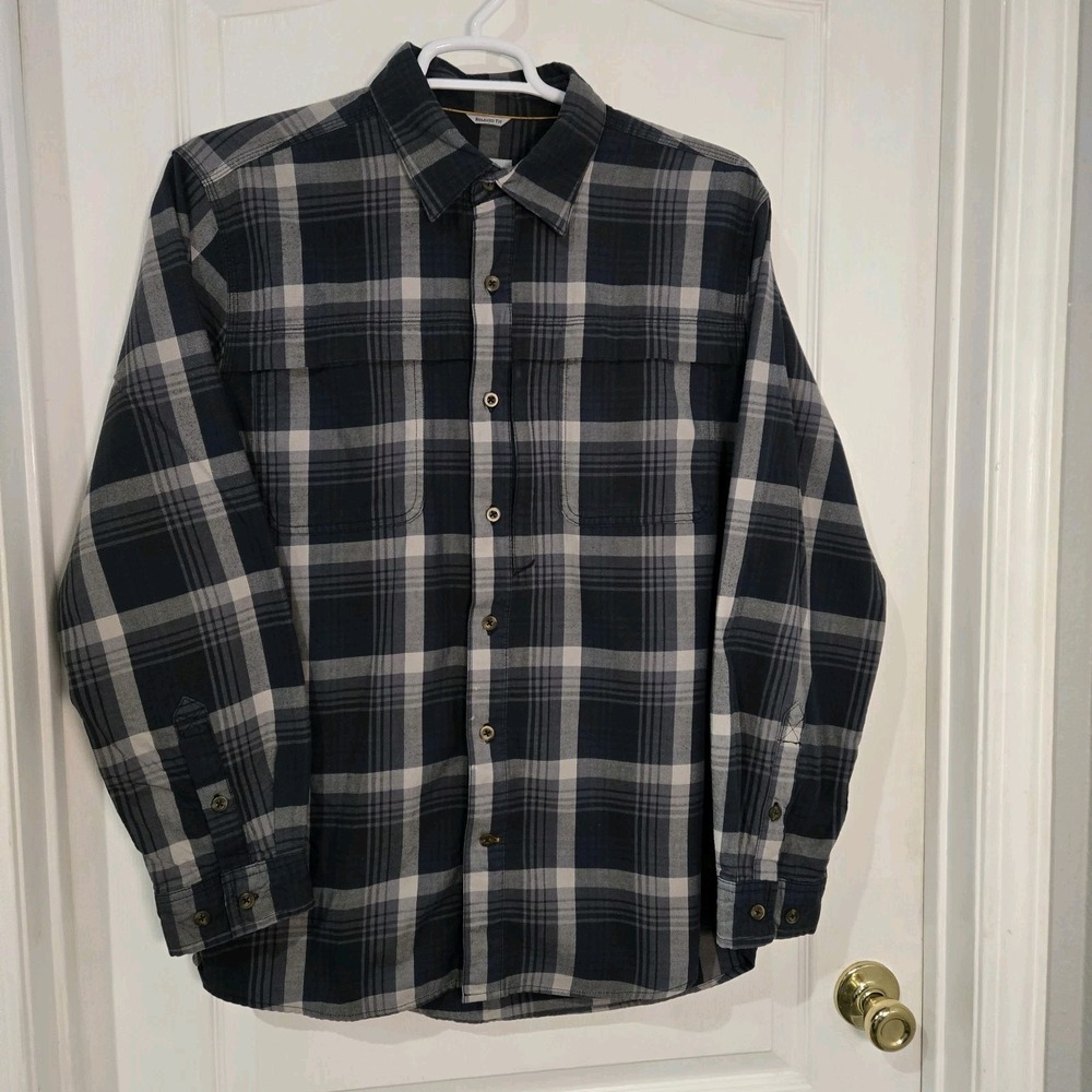Mens Carhartt Force Large Blue Gray Plaid Long Sleeve With Concealed Pocket